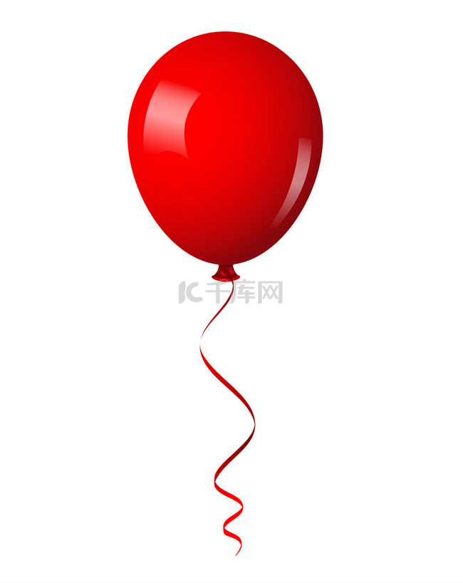 红色闪亮气球丝带矢量插画