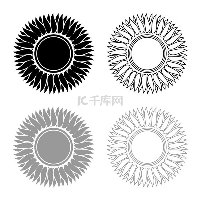 向日葵花太阳图标轮廓设置黑色灰