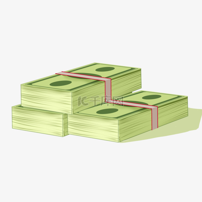 手绘绿色堆叠美元纸币