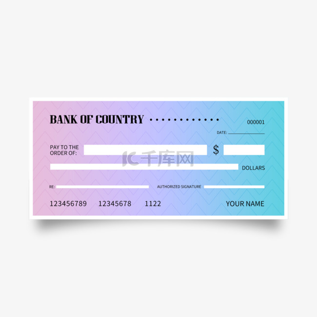 蓝紫色渐变模拟银行支票