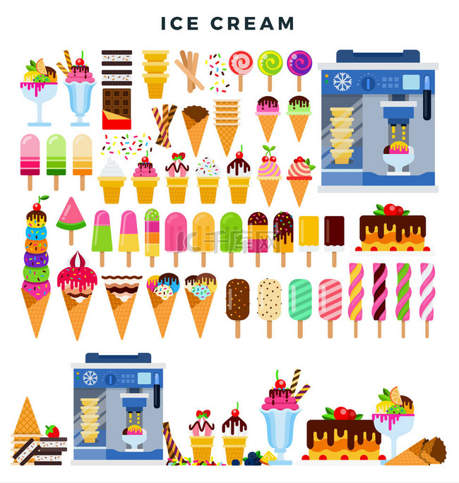 色彩艳丽的大型冰淇淋系列，一组