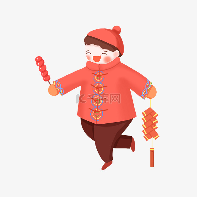 新年逛庙会吃糖葫芦春节拜年童男