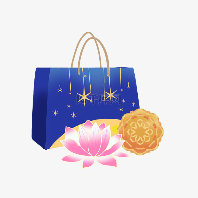 中秋中秋节蓝色月饼礼盒和莲花