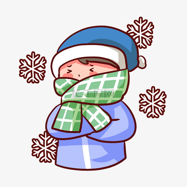 冬季降温戴围巾人物表情包寒冷下