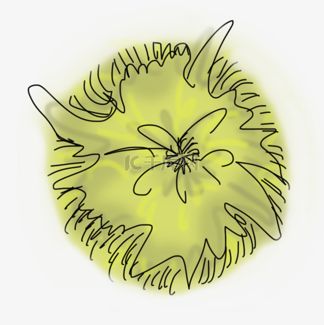 黄色手绘抽象树顶俯视角度植物简