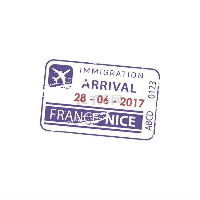 法国尼斯移民入境签证隔离章矢量
