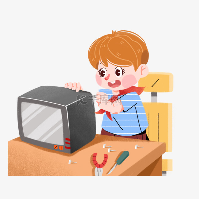 男子修电视机