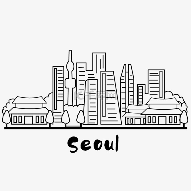 韩国首尔城市天际线线条美丽风景
