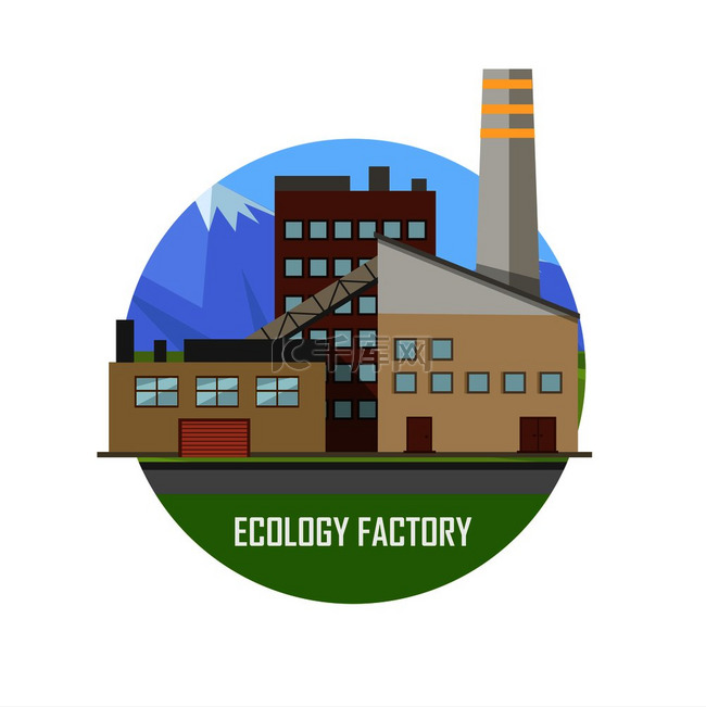 生态工厂绿色制造和生产平面风格