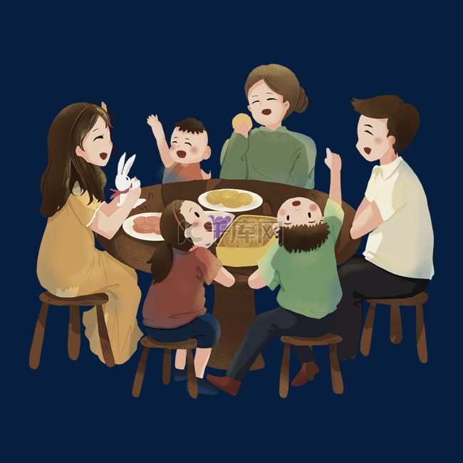 中秋节一家人团圆一起吃饭