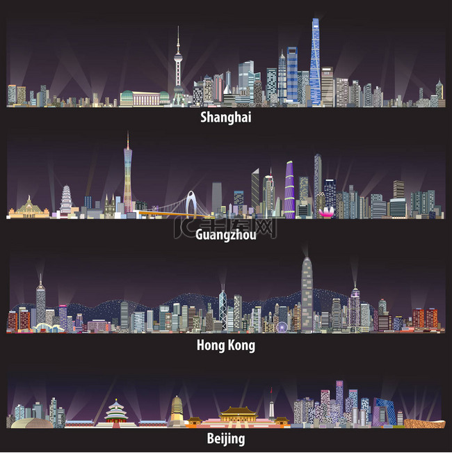 上海、 香港、 广州和北京的天