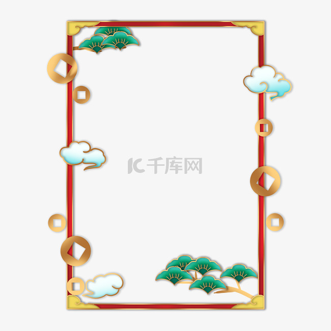 春节新年国潮中式方形边框浮雕