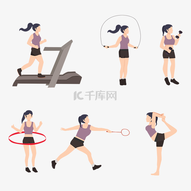 女子减肥健身锻炼瑜伽套图