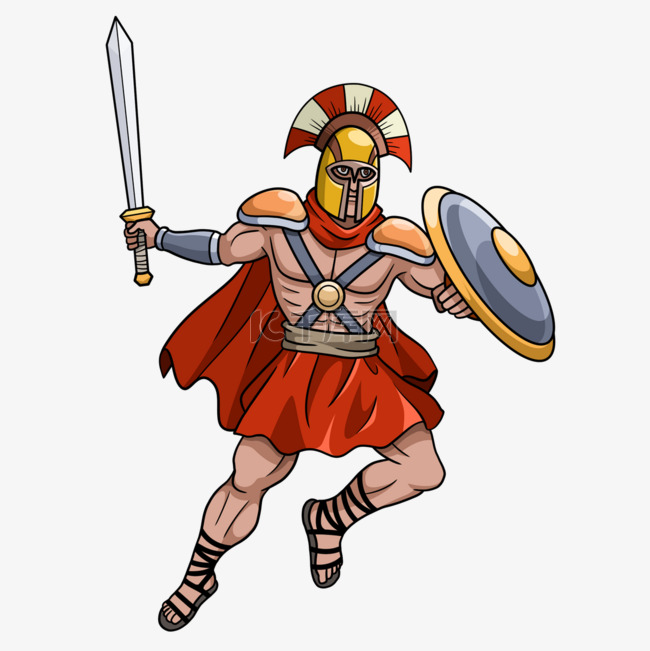 古罗马盾剑战士卡通