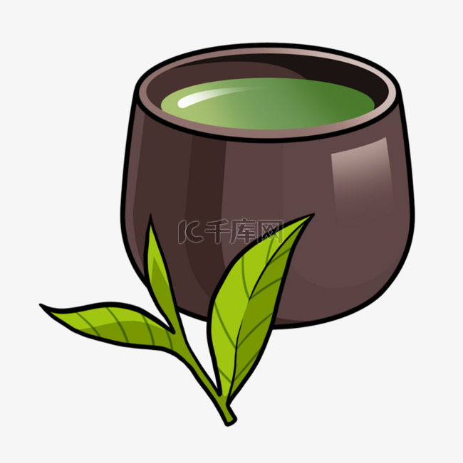 茶蛊黑色绿叶茶图片绘画