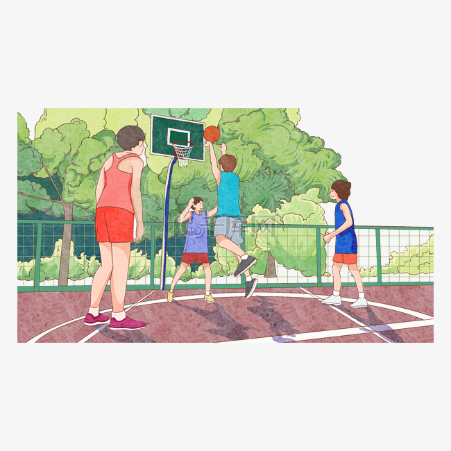 学校操场男生打篮球