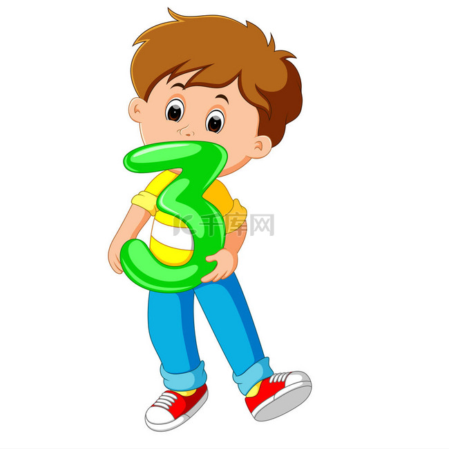 cute child holding balloon with number three