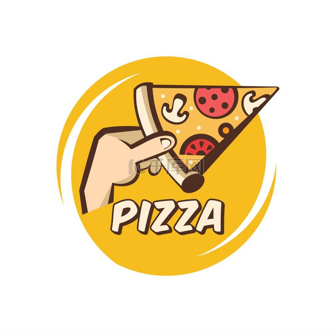 披萨卡通风格的矢量标志一片热披