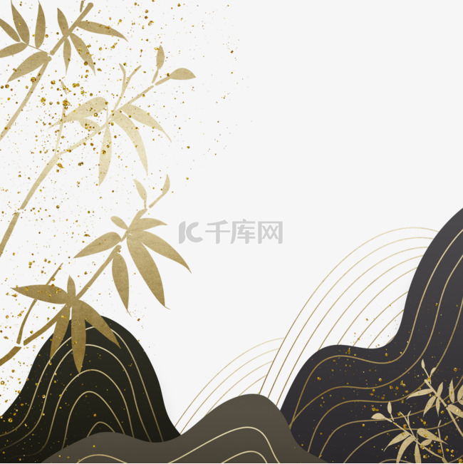 传统金色花纹山石背景框