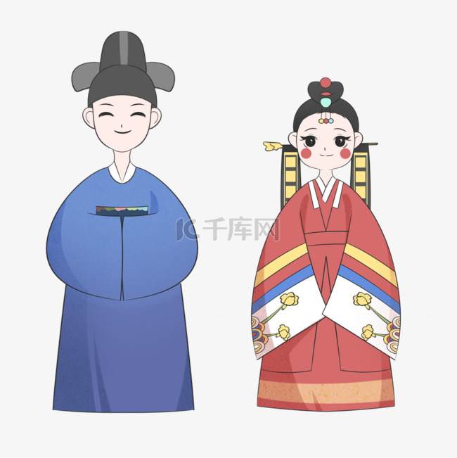 韩式传统婚礼新婚夫妇卡通人物