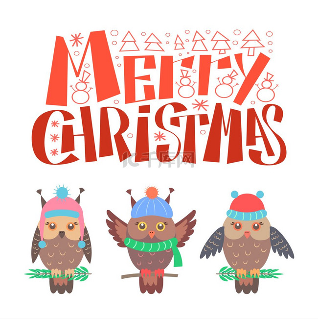 圣诞快乐的字母，红腹灰雀坐在树