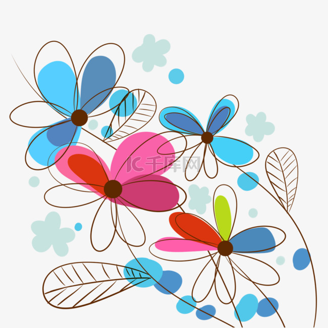 花卉植物抽象彩色线稿