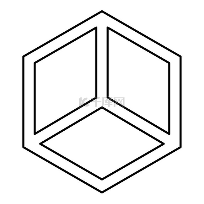 抽象立方体形状六边形框图标黑色