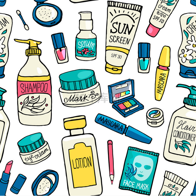 make up and cosmetics icons pattern