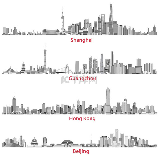 上海、 香港、 广州和北京的天