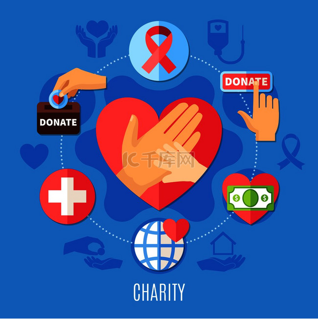 慈善圆形构图包括人手捐赠图像表