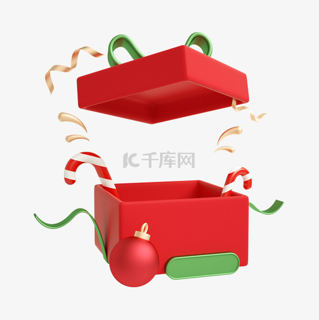 红色C4D质感圣诞节礼盒