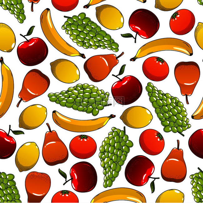 新鲜水果无缝图案与甜橙和香蕉、