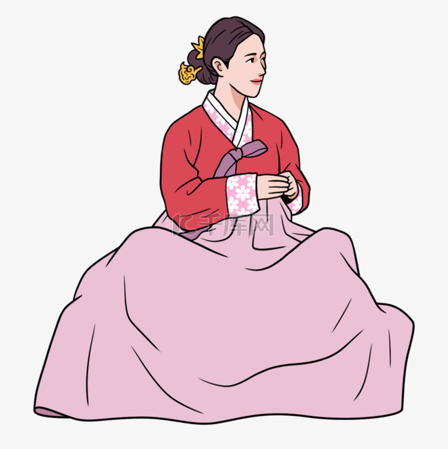 女士盘发长裙造型韩国传统婚礼人