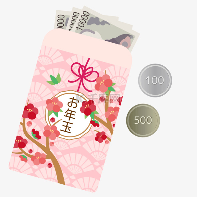 粉色樱花传统日本新年红包