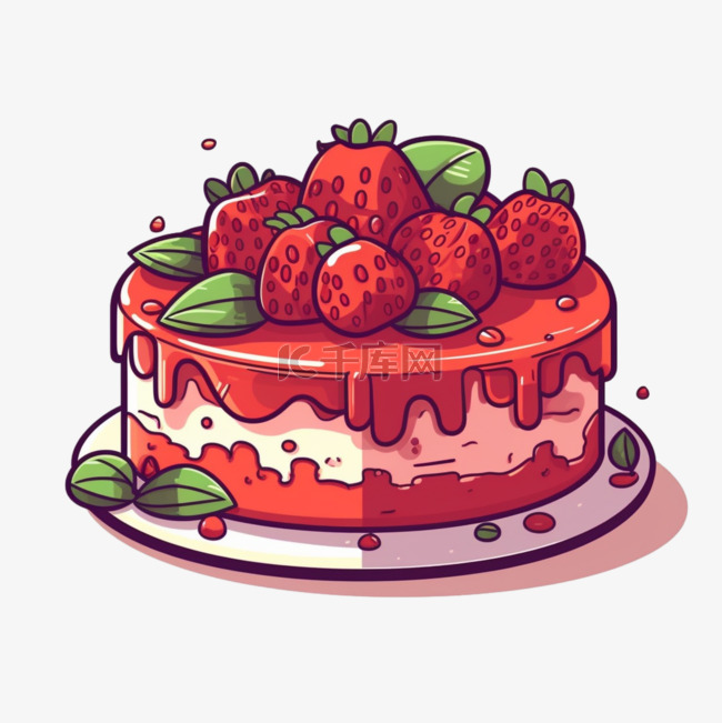 卡通手绘生日草莓蛋糕