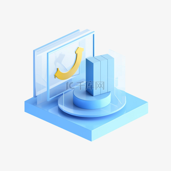 3D图标蓝色玻璃互联网科技免抠