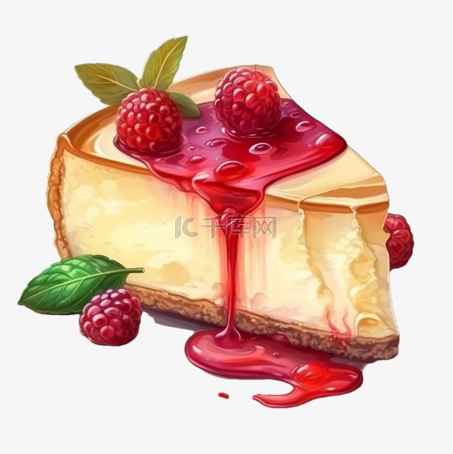 卡通手绘甜品甜点树莓奶酪糕点
