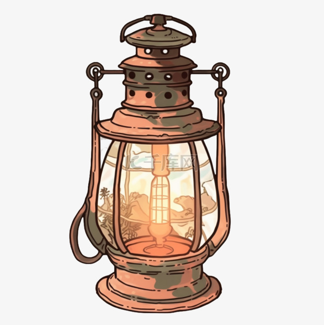 复古油灯台灯打火机日系插图手绘