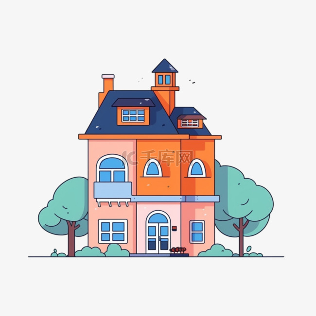 卡通手绘彩色小洋楼房子