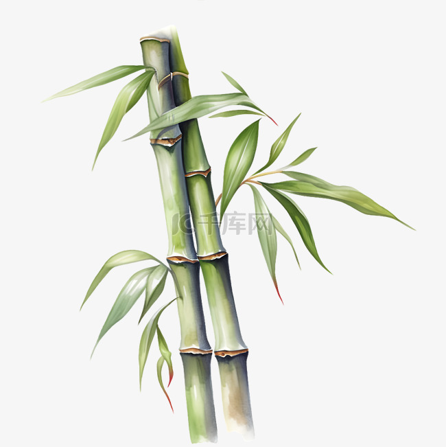 水彩风格两根竹子剪贴画