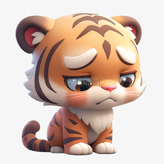 3DC4D立体动物卡通可爱悲伤小老虎