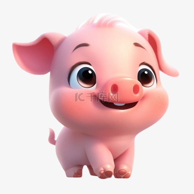 3d立体可爱小猪形象免扣元素