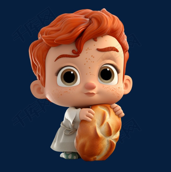 卡通3D立体男孩面包食物