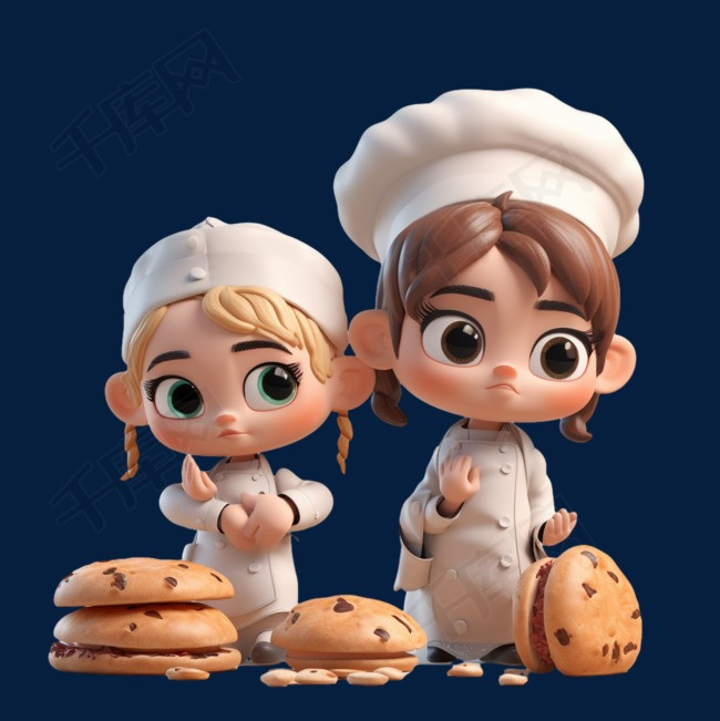 卡通3D女孩厨师面包食物