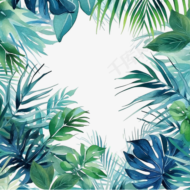 手绘水彩热带树叶背景植物边框