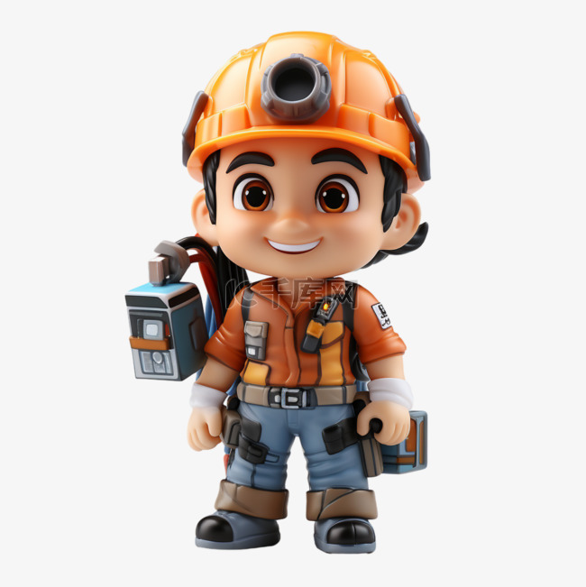 C4D立体3D人物挖矿工人职业微笑