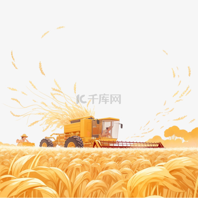 秋天农忙收割麦子场景元素