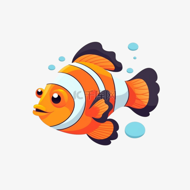 卡通动物可爱的小丑鱼游泳