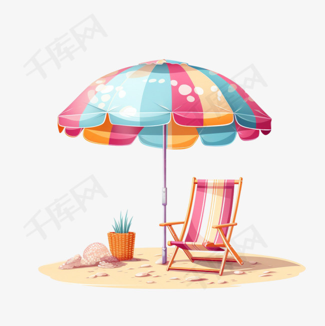海滩伞与海滩配件在白天夏季户外