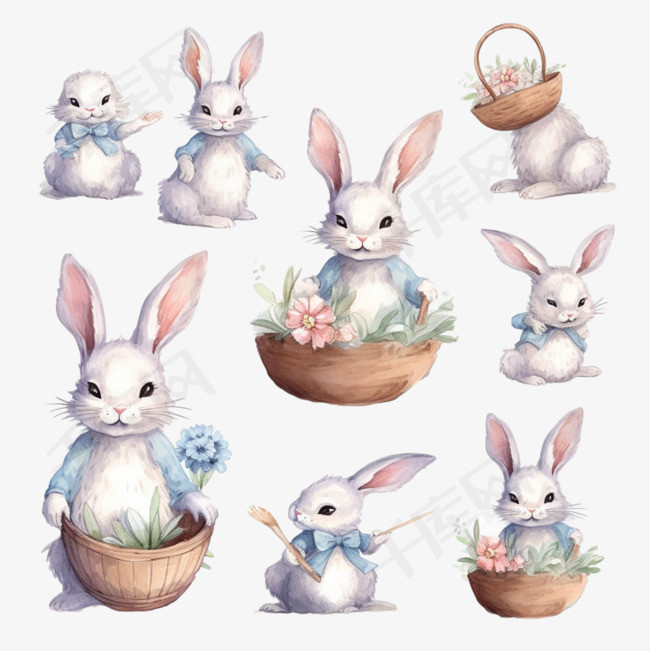 手绘复活节兔子系列